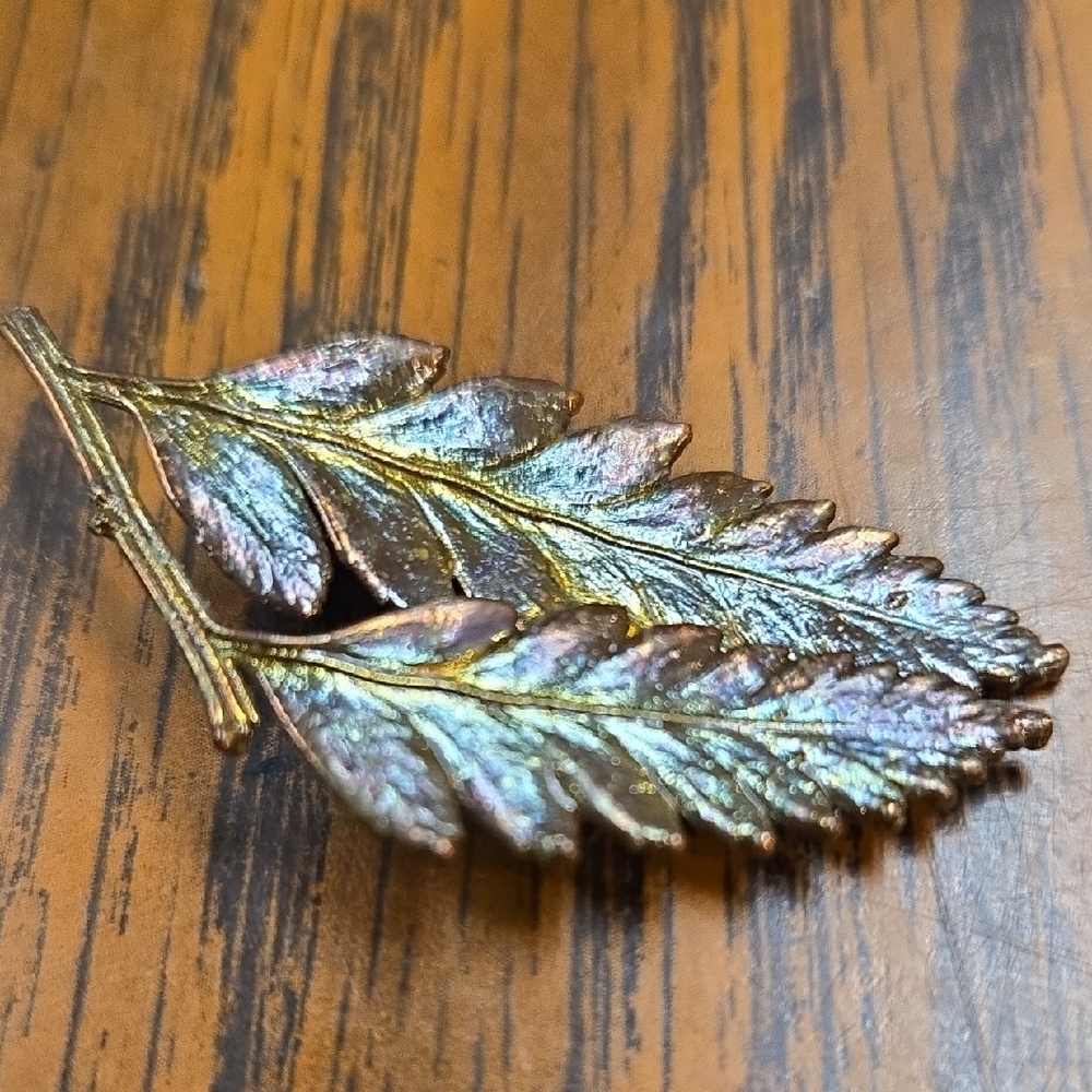 Flora Danica Style 70's Copper Dipped Natural Leaf Brooch
